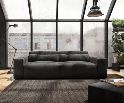 Big-SofaSirpio 230x95 cm Mikrofaser Schwarz mit Hocker Sofort versandfertig
