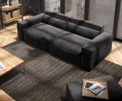 Big-SofaSirpio 230x95 cm Mikrofaser Schwarz mit Hocker Sofort versandfertig