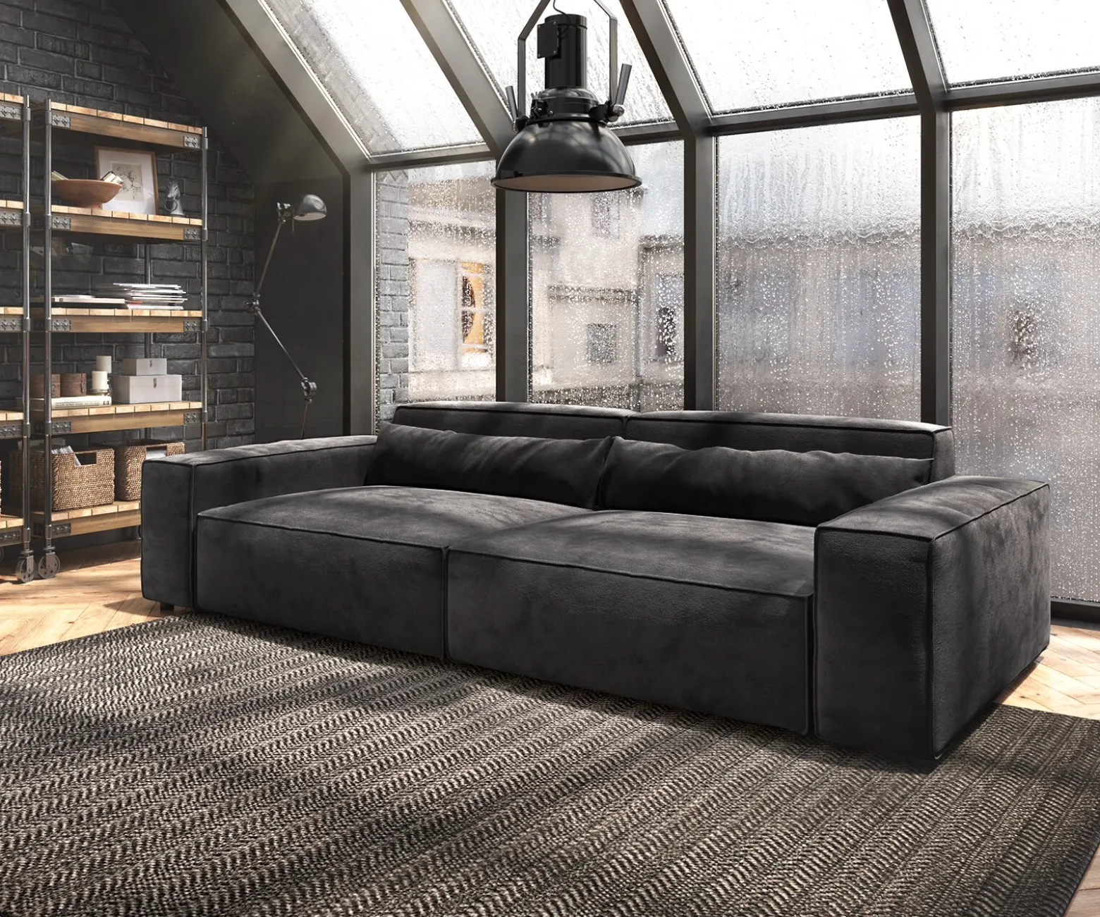 Big-SofaSirpio XL 270x130 cm Mikrofaser Schwarz Sofort versandfertig