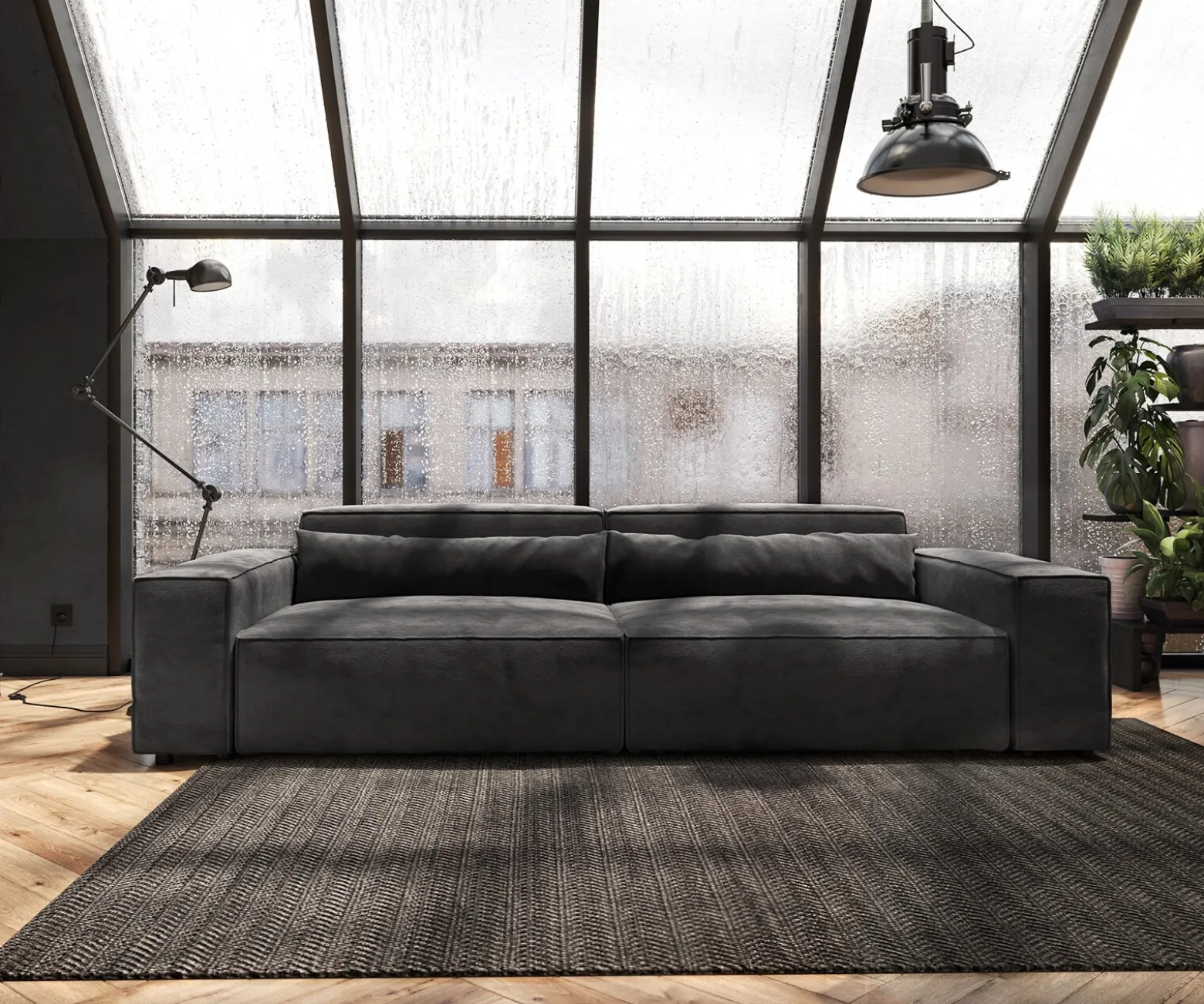 Big-SofaSirpio XL 270x130 cm Mikrofaser Schwarz Sofort versandfertig