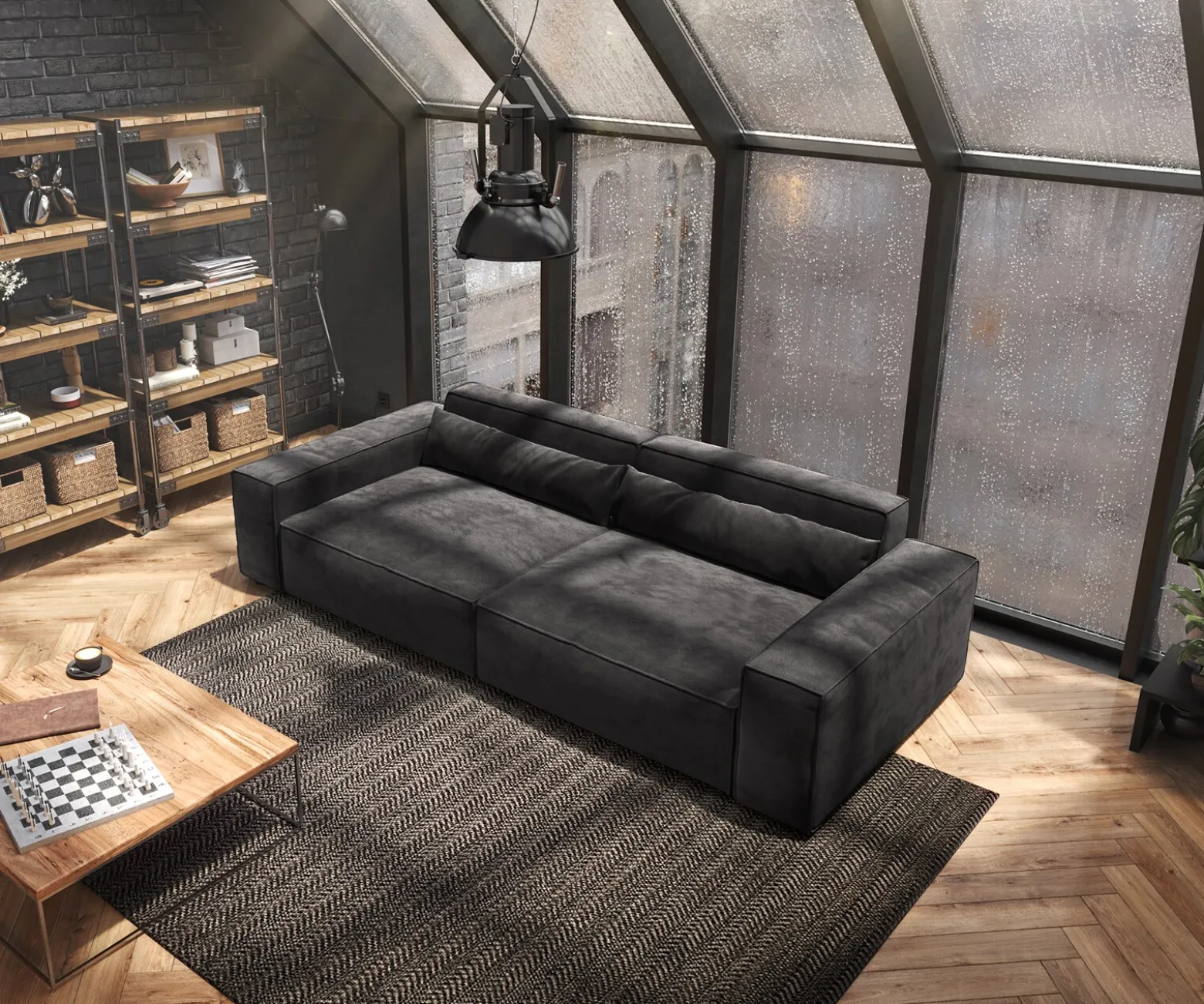 Big-SofaSirpio XL 270x130 cm Mikrofaser Schwarz Sofort versandfertig