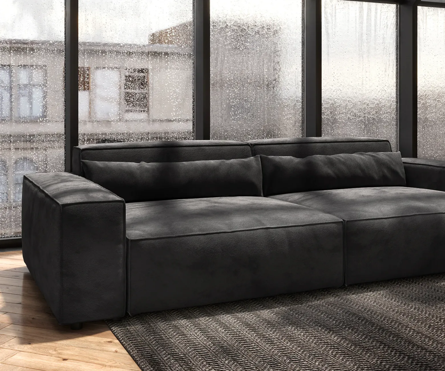 Big-SofaSirpio XL 270x130 cm Mikrofaser Schwarz Sofort versandfertig