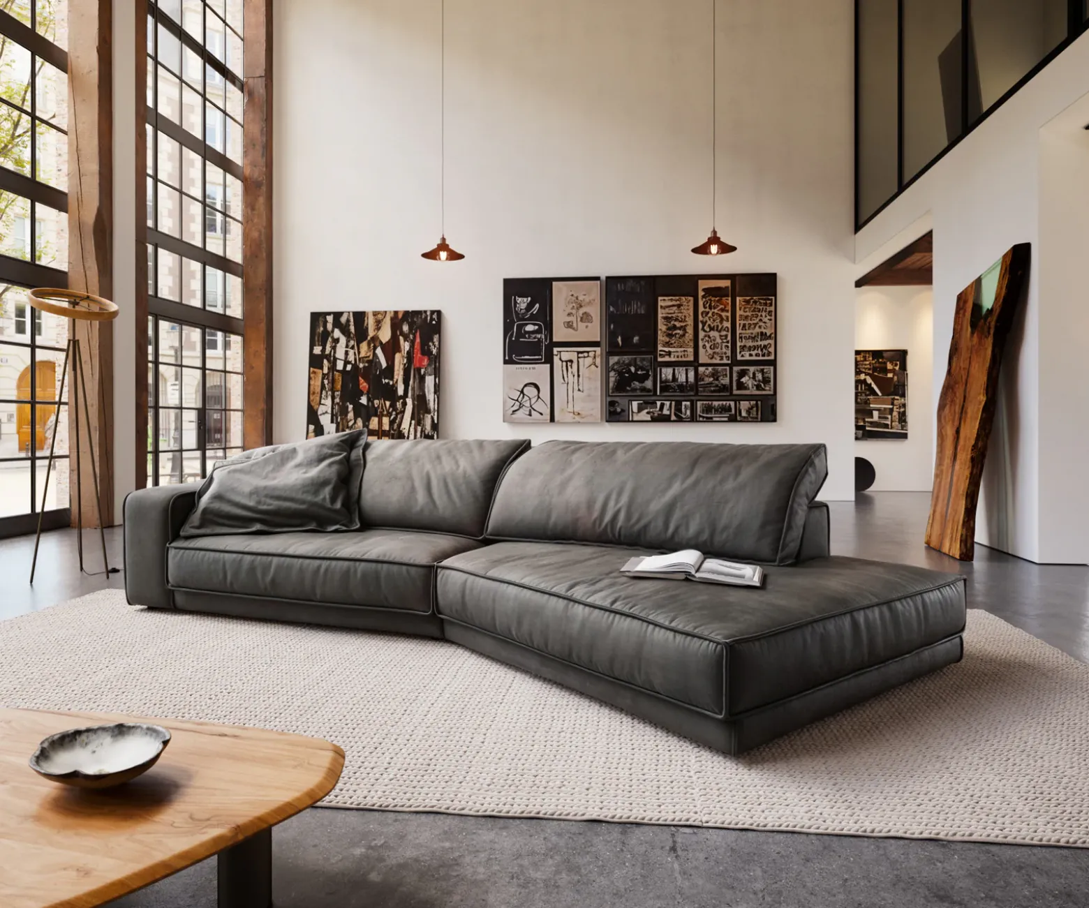Big-SofaSnoosh 400x150 cm Mikrofaser Schwarz Vintage Recamiere rechts Sofort versandfertig