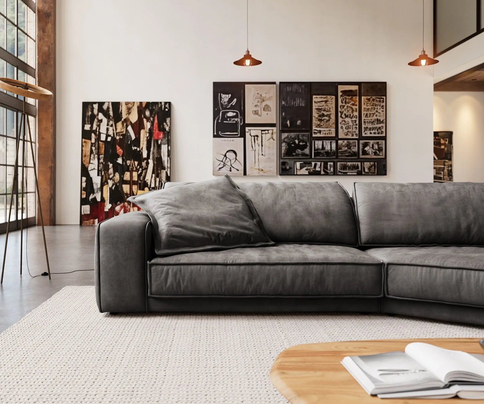 Big-SofaSnoosh 400x150 cm Mikrofaser Schwarz Vintage Recamiere rechts Sofort versandfertig