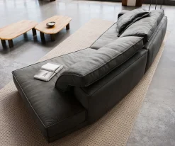 Big-SofaSnoosh 400x150 cm Mikrofaser Schwarz Vintage Recamiere rechts Sofort versandfertig