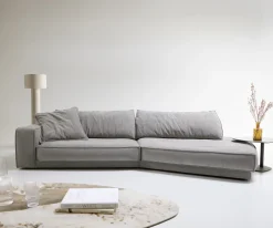 Big-SofaSnoosh 400x150 cm Strukturstoff Soft Grau Recamiere rechts Sofort versandfertig