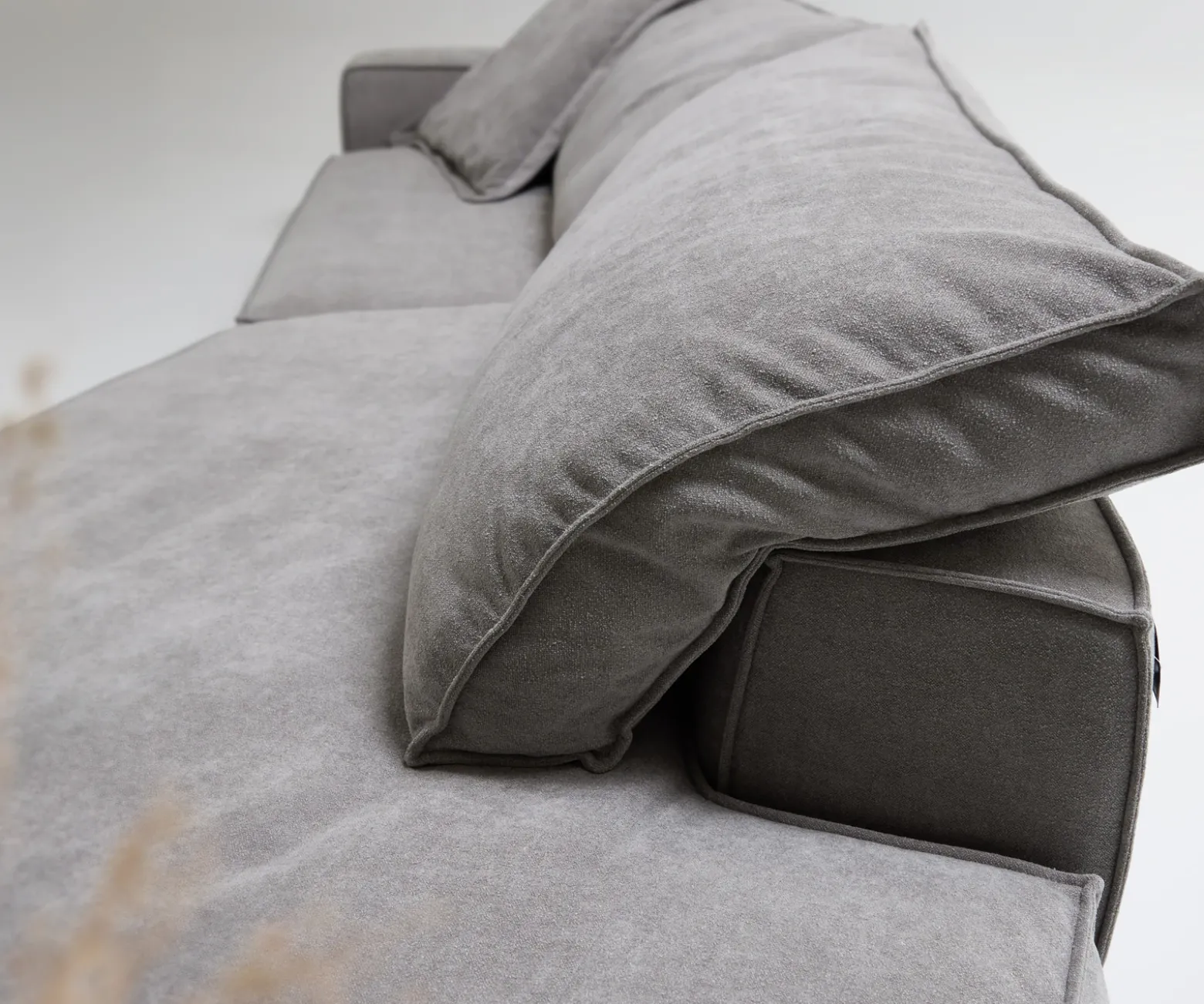 Big-SofaSnoosh 400x150 cm Strukturstoff Soft Grau Recamiere rechts Sofort versandfertig