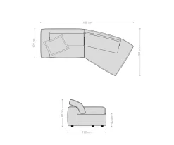 Big-SofaSnoosh 400x150 cm Strukturstoff Soft Grau Recamiere rechts Sofort versandfertig