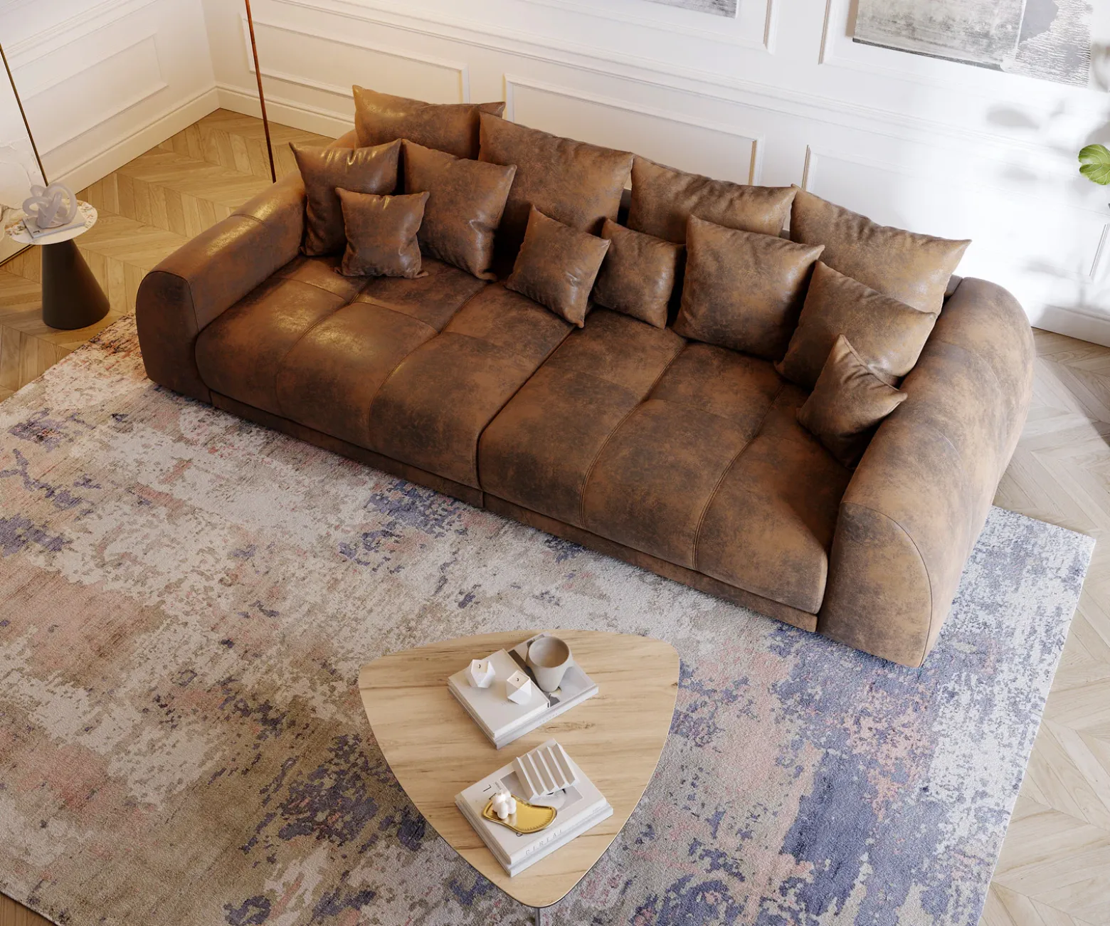 Big-SofaVioletta 310x135 cm Braun Antik Optik mit Kissen Sofort versandfertig