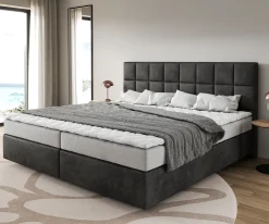 BoxspringbettDream-Fine Mikrofaser Anthrazit Vintage 200x200 cm Bonell-Matratze PU-Topper Sofort versandfertig