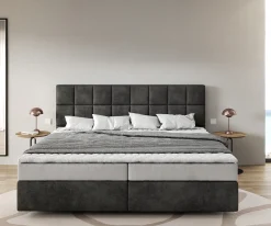 BoxspringbettDream-Fine Mikrofaser Anthrazit Vintage 200x200 cm Bonell-Matratze PU-Topper Sofort versandfertig