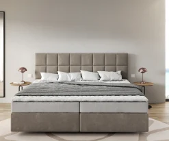 BoxspringbettDream-Fine Mikrofaser Beige 200x200 cm Bonell-Matratze PU-Topper Sofort versandfertig