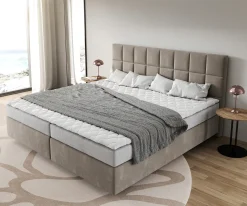 BoxspringbettDream-Fine Mikrofaser Beige 200x200 cm Bonell-Matratze PU-Topper Sofort versandfertig