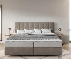 BoxspringbettDream-Fine Mikrofaser Beige 200x200 cm mit Taschenfederkernmatratze und Topper Visco Sofort versandfertig