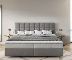 BoxspringbettDream-Fine Mikrofaser Grau 200x200 cm Bonell-Matratze PU-Topper Sofort versandfertig