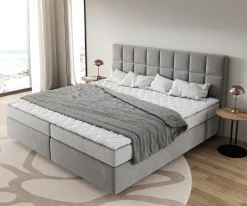 BoxspringbettDream-Fine Mikrofaser Grau 200x200 cm Bonell-Matratze PU-Topper Sofort versandfertig