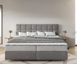 BoxspringbettDream-Fine Mikrofaser Grau 200x200 cm mit Taschenfederkernmatratze und Topper Visco Sofort versandfertig