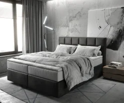 BoxspringbettDream-Fine 160x200 cm Mikrofaser Anthrazit Vintage mit TFK Matratze und Visco Topper Sofort versandfertig
