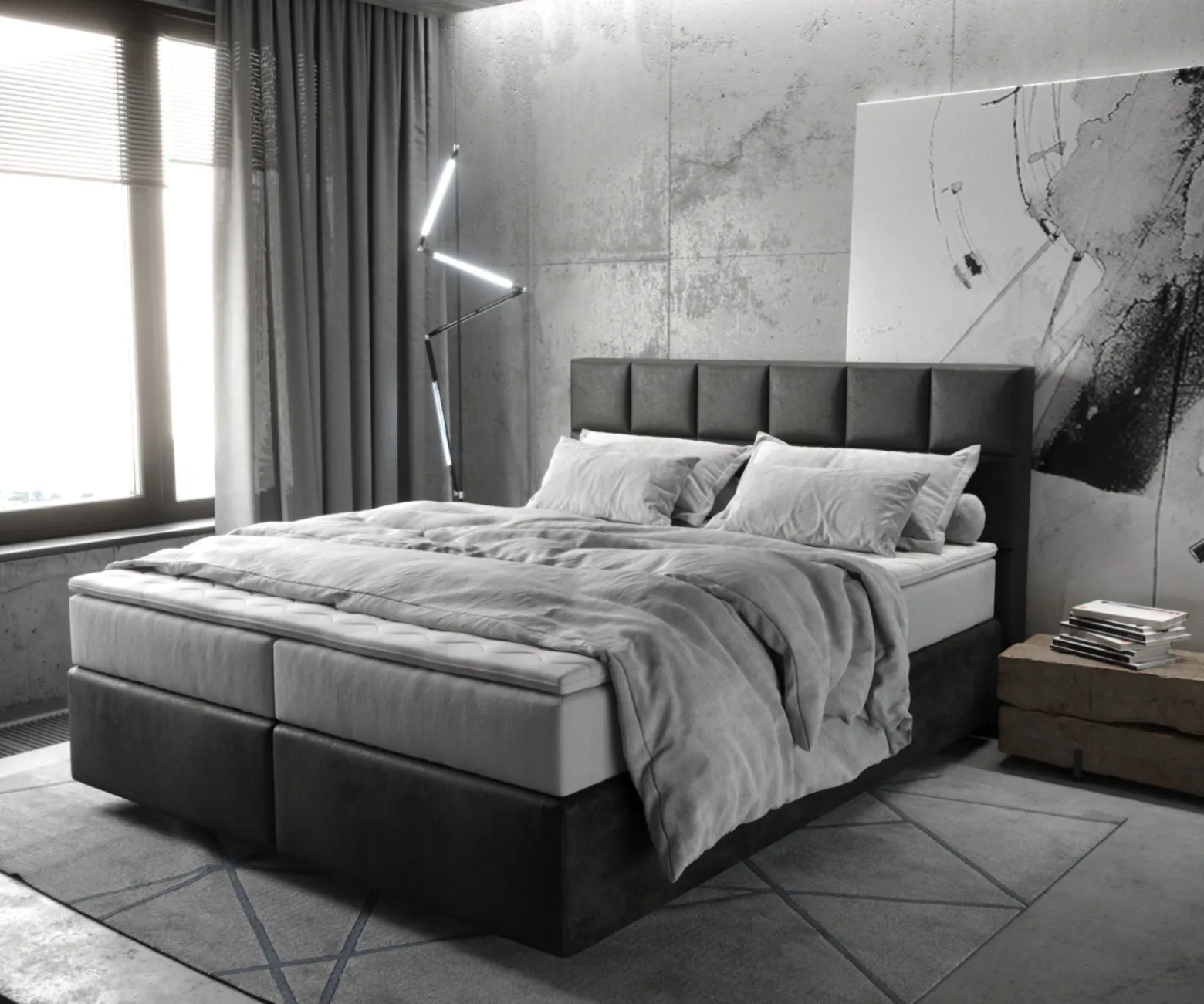 BoxspringbettDream-Fine 160x200 cm Mikrofaser Anthrazit Vintage mit TFK Matratze und Visco Topper Sofort versandfertig