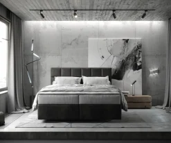 BoxspringbettDream-Fine 160x200 cm Mikrofaser Anthrazit Vintage mit TFK Matratze und Visco Topper Sofort versandfertig