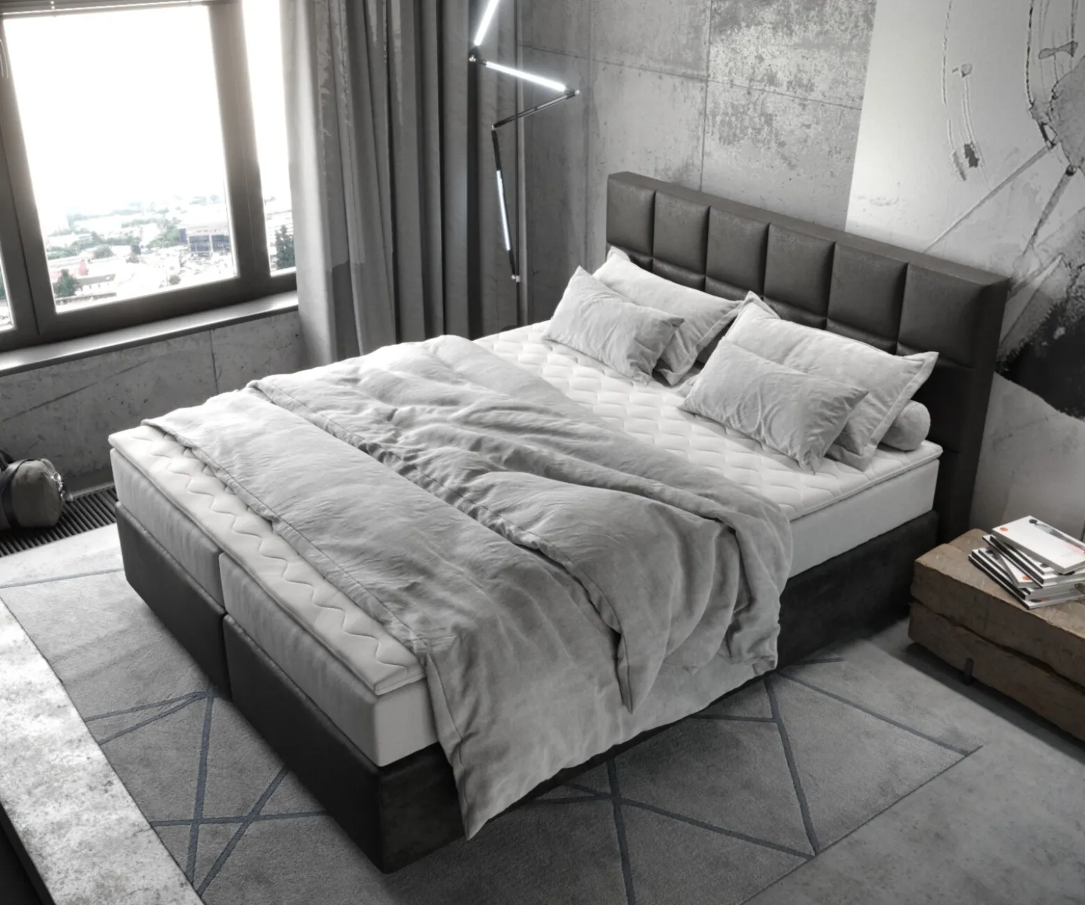 BoxspringbettDream-Fine 160x200 cm Mikrofaser Anthrazit Vintage mit TFK Matratze und Visco Topper Sofort versandfertig