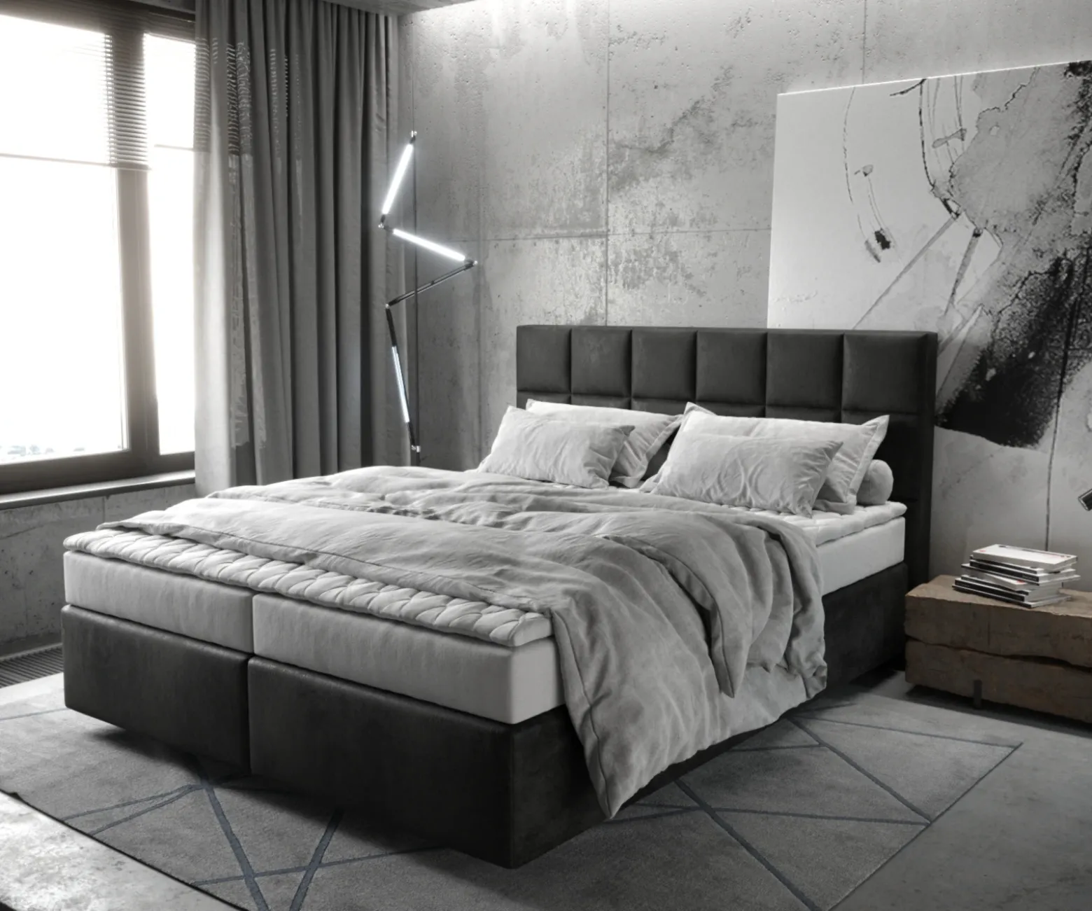 BoxspringbettDream-Fine 160x200 cm Mikrofaser Anthrazit Vintage mit Matratze und Topper Sofort versandfertig