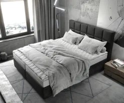 BoxspringbettDream-Fine 160x200 cm Mikrofaser Anthrazit Vintage mit Matratze und Topper Sofort versandfertig