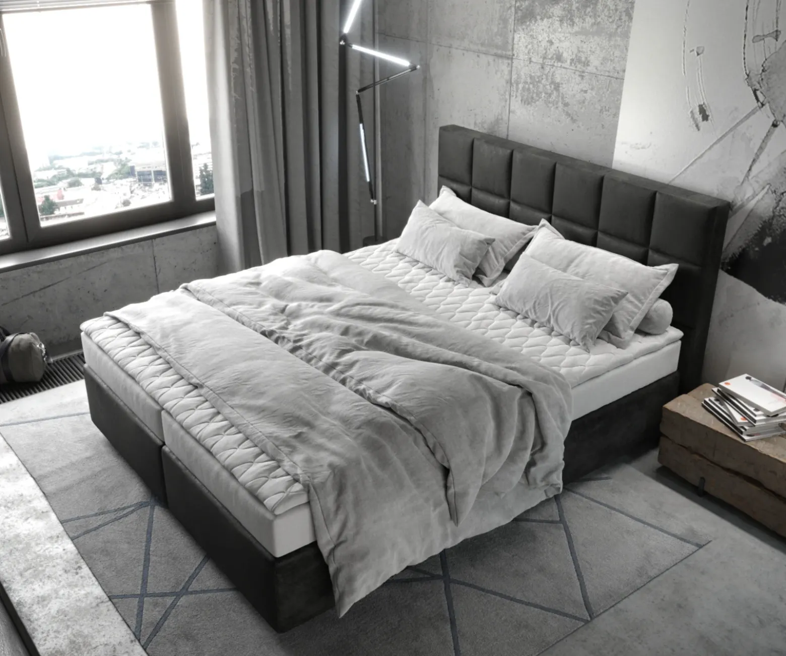 BoxspringbettDream-Fine 160x200 cm Mikrofaser Anthrazit Vintage mit Matratze und Topper Sofort versandfertig
