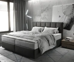 BoxspringbettDream-Fine 180x200 cm Mikrofaser Anthrazit Vintage mit TFK Matratze und Visco Topper Sofort versandfertig