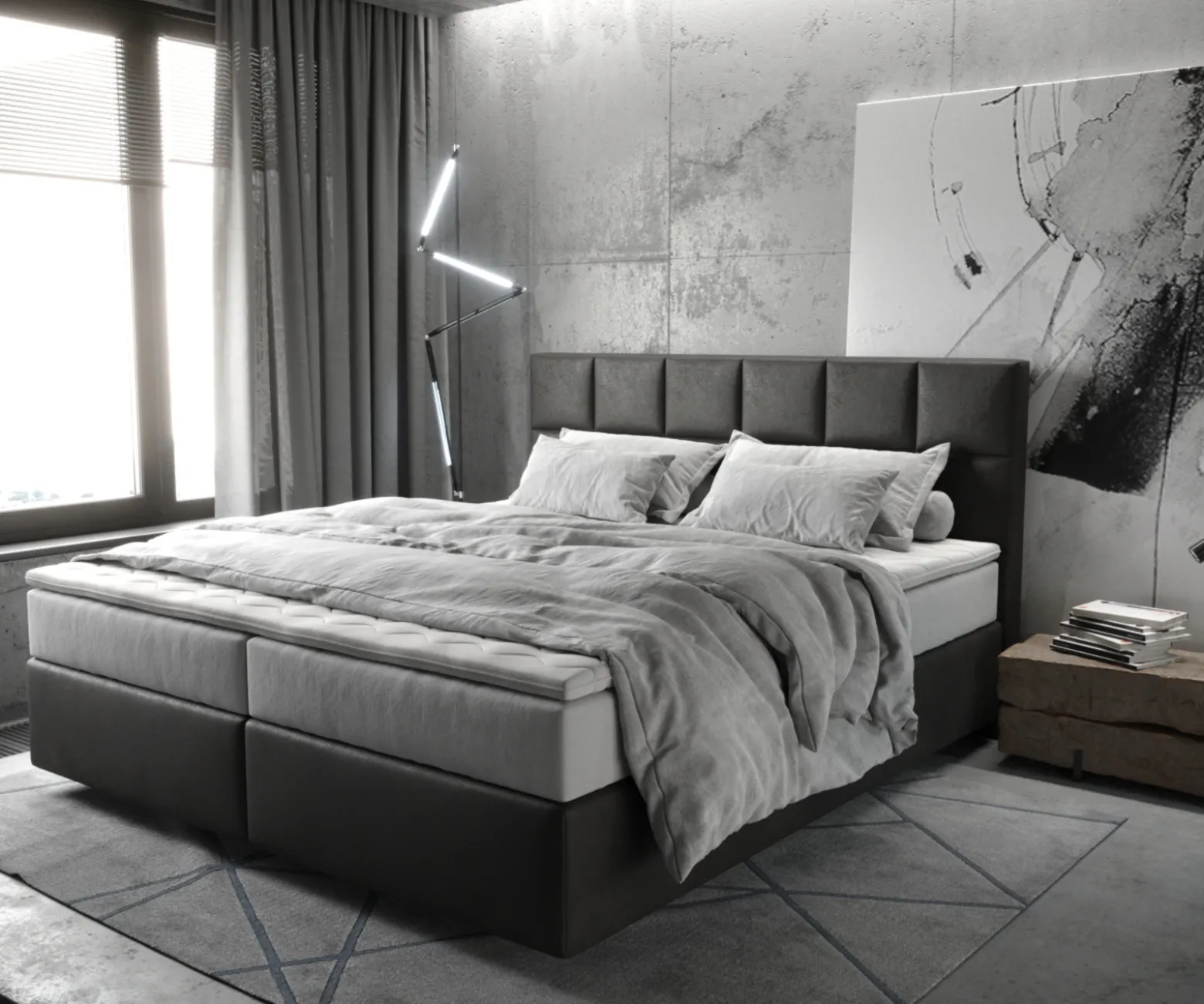 BoxspringbettDream-Fine 180x200 cm Mikrofaser Anthrazit Vintage mit TFK Matratze und Visco Topper Sofort versandfertig