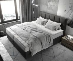 BoxspringbettDream-Fine 180x200 cm Mikrofaser Anthrazit Vintage mit TFK Matratze und Visco Topper Sofort versandfertig