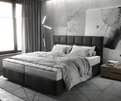 BoxspringbettDream-Fine 180x200 cm Mikrofaser Anthrazit Vintage mit Matratze und Topper Sofort versandfertig