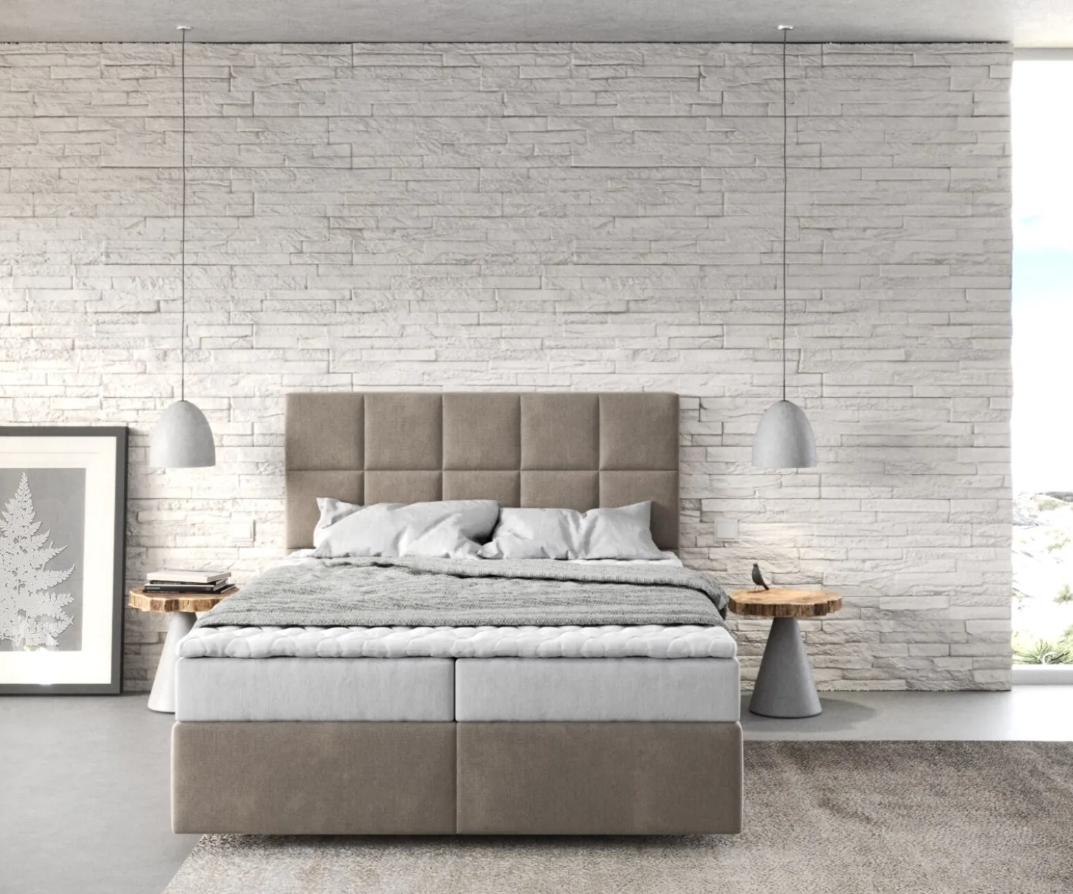 BoxspringbettDream-Fine 140x200 cm Mikrofaser Beige mit Matratze und Topper Sofort versandfertig
