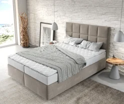 BoxspringbettDream-Fine 140x200 cm Mikrofaser Beige mit Matratze und Topper Sofort versandfertig