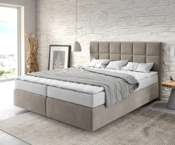 BoxspringbettDream-Fine 160x200 cm Mikrofaser Beige mit Matratze und Topper Sofort versandfertig