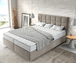 BoxspringbettDream-Fine 160x200 cm Mikrofaser Beige mit Matratze und Topper Sofort versandfertig