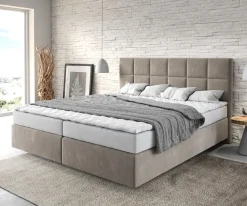BoxspringbettDream-Fine 180x200 cm Mikrofaser Beige mit Matratze und Topper Sofort versandfertig