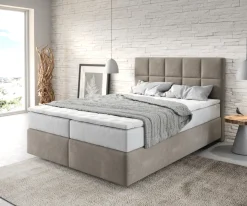 BoxspringbettDream-Fine 140x200 cm Mikrofaser Beige mit TFK Matratze und Visco Topper Sofort versandfertig