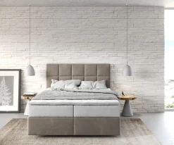 BoxspringbettDream-Fine 140x200 cm Mikrofaser Beige mit TFK Matratze und Visco Topper Sofort versandfertig