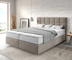 BoxspringbettDream-Fine 160x200 cm Mikrofaser Beige mit TFK Matratze und Visco Topper Sofort versandfertig