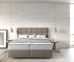 BoxspringbettDream-Fine 160x200 cm Mikrofaser Beige mit TFK Matratze und Visco Topper Sofort versandfertig