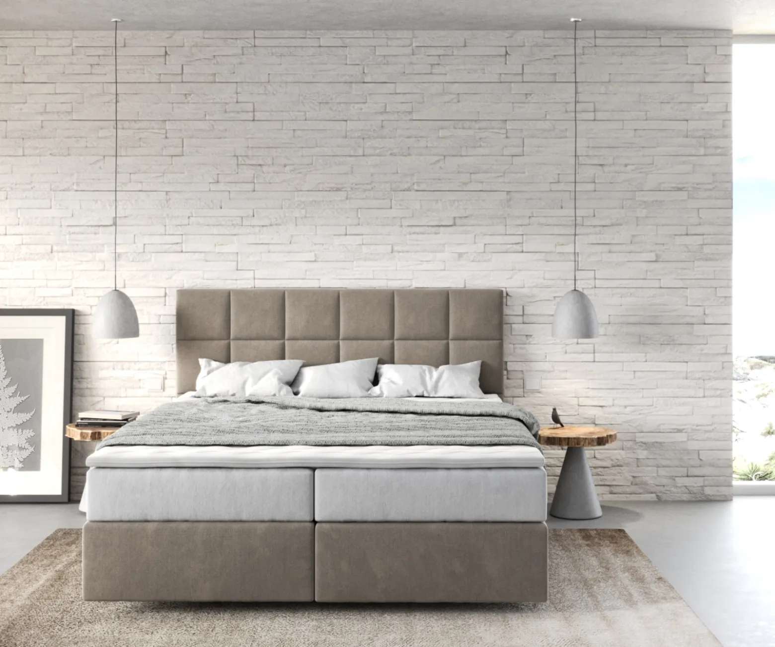BoxspringbettDream-Fine 160x200 cm Mikrofaser Beige mit TFK Matratze und Visco Topper Sofort versandfertig