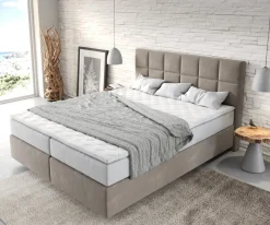 BoxspringbettDream-Fine 160x200 cm Mikrofaser Beige mit TFK Matratze und Visco Topper Sofort versandfertig
