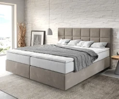 BoxspringbettDream-Fine 180x200 cm Mikrofaser Beige mit TFK Matratze und Visco Topper Sofort versandfertig