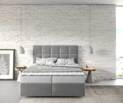 BoxspringbettDream-Fine 140x200 cm Mikrofaser Grau mit Matratze und Topper Sofort versandfertig