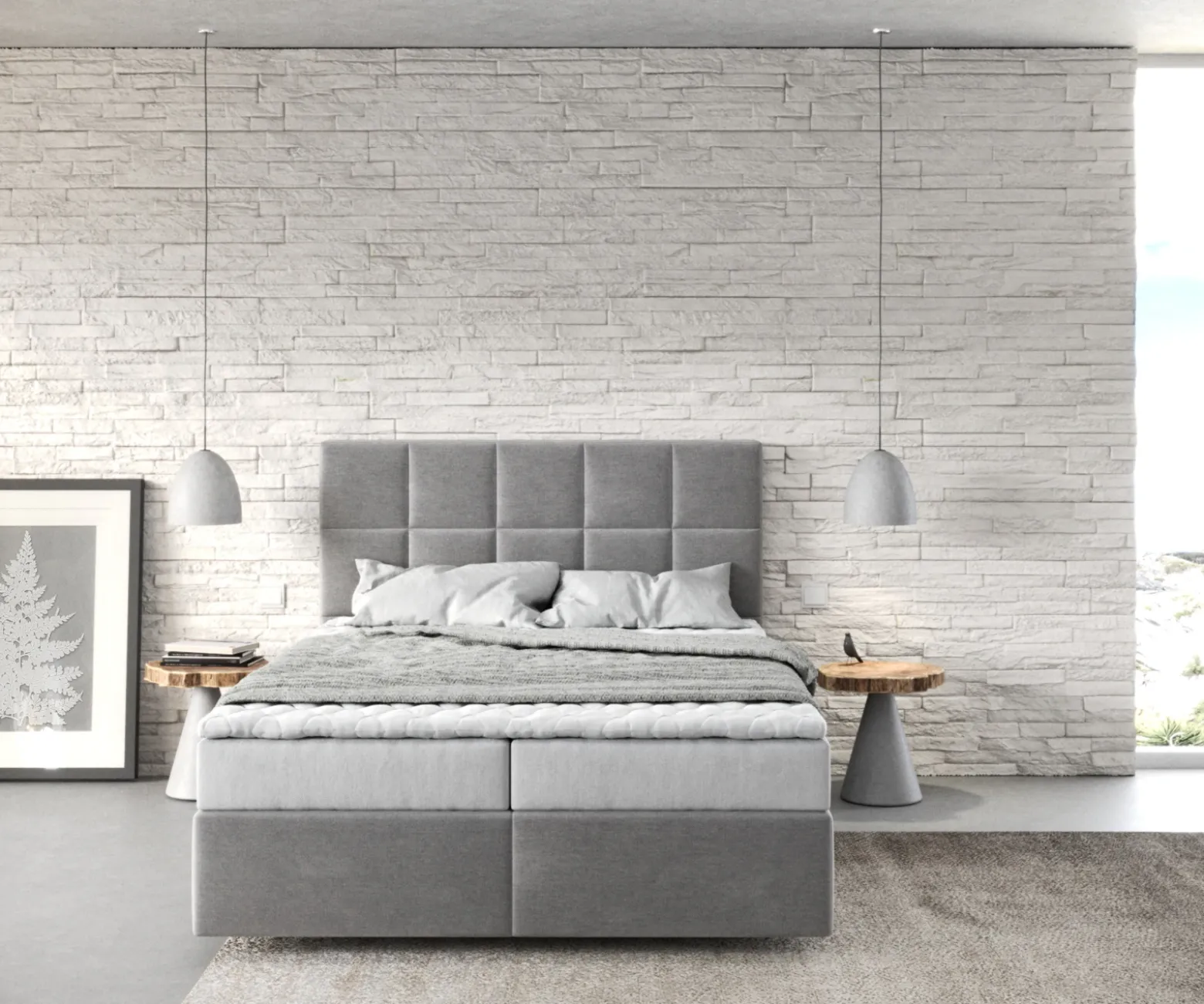 BoxspringbettDream-Fine 140x200 cm Mikrofaser Grau mit Matratze und Topper Sofort versandfertig