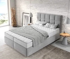 BoxspringbettDream-Fine 140x200 cm Mikrofaser Grau mit Matratze und Topper Sofort versandfertig