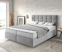 BoxspringbettDream-Fine 160x200 cm Mikrofaser Grau mit Matratze und Topper Sofort versandfertig