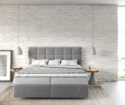 BoxspringbettDream-Fine 160x200 cm Mikrofaser Grau mit Matratze und Topper Sofort versandfertig