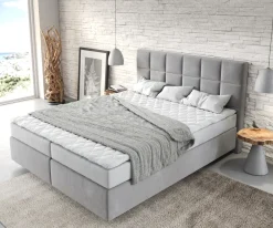BoxspringbettDream-Fine 160x200 cm Mikrofaser Grau mit Matratze und Topper Sofort versandfertig